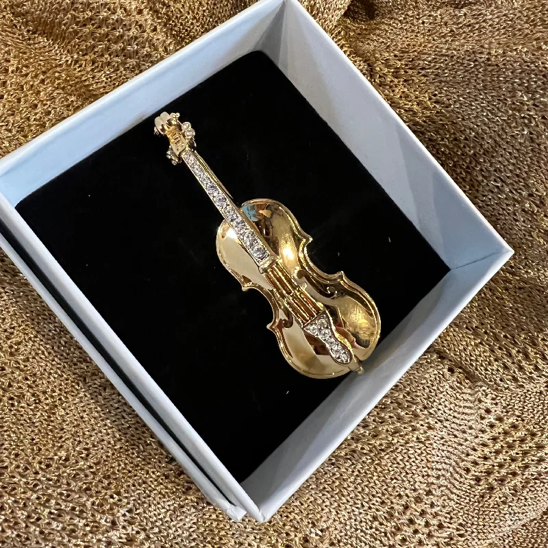 Classic silver brooch-Gold Violin Brooch by Cabouchon