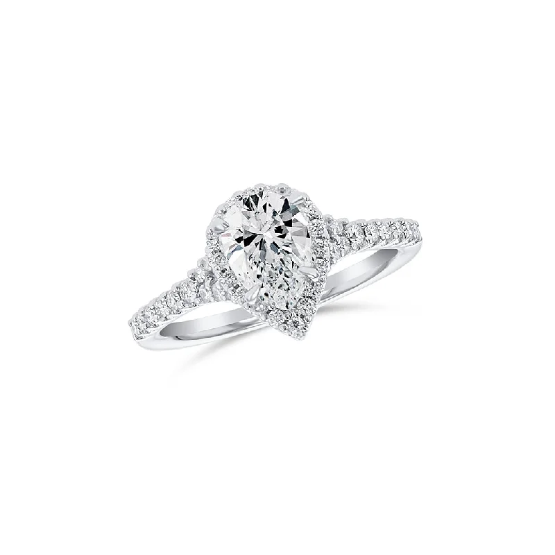 Custom rings with personalized engraving for unique style -0.95 CT Pear Cut Diamond and 0.36 Cttw Halo Split-Shank 14K White Gold Engagement Ring