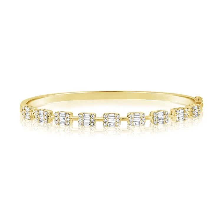 Diamond bracelets-14K Yellow Gold Baguette Illusion Bangle