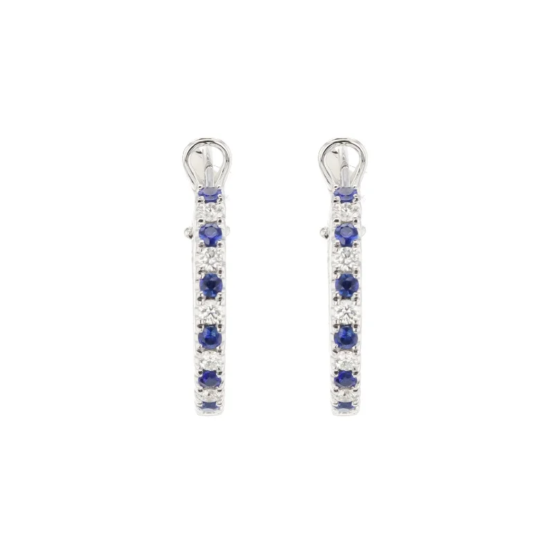 Minimalist earrings for modern looks -Blue Sapphire & Diamond Hoop Earrings | M10277473