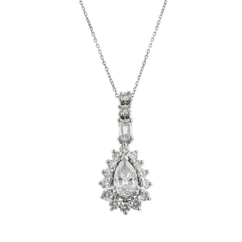 Luxury emerald necklaces for a sophisticated touch -Platinum Pear Shape Diamond Halo Pendant Necklace