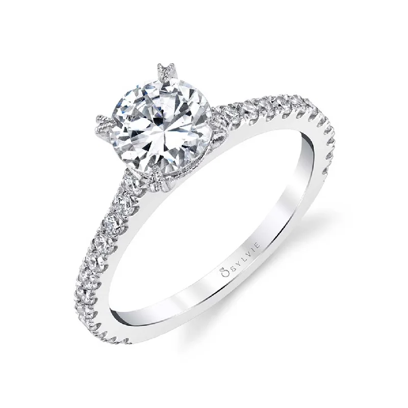 Trendy stacking rings for a chic layered look -Sylvie Round Solitaire Engagement Ring SY097