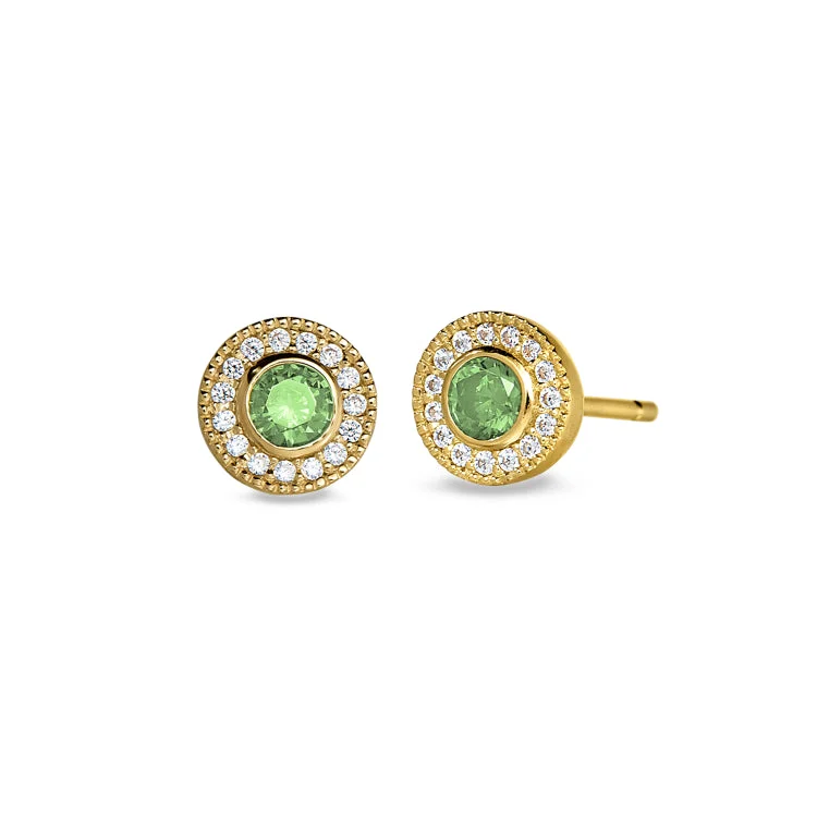 Custom gem-studded earrings for luxury gifts -Gold Finish Sterling Silver Micropave Round Simulated Peridot Earrings with Simulated Diamonds