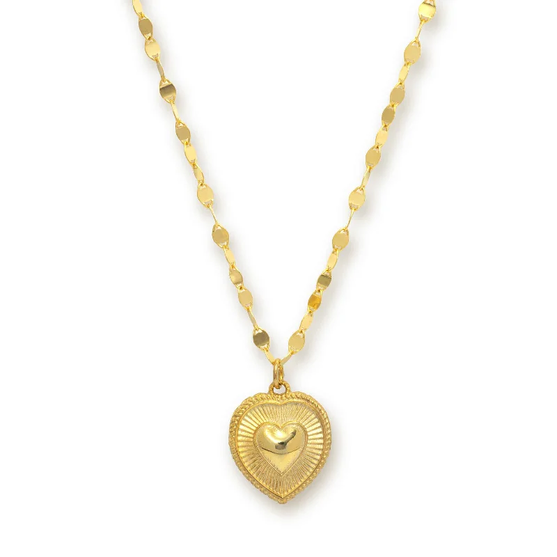 Gold chain necklaces for everyday wear -Heart Pendant on Mirror Link Necklace, Gold Plated