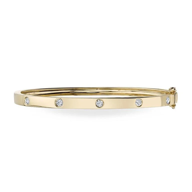 Modern bracelets-14K Yellow Gold Stackable Polished Diamond Bangle