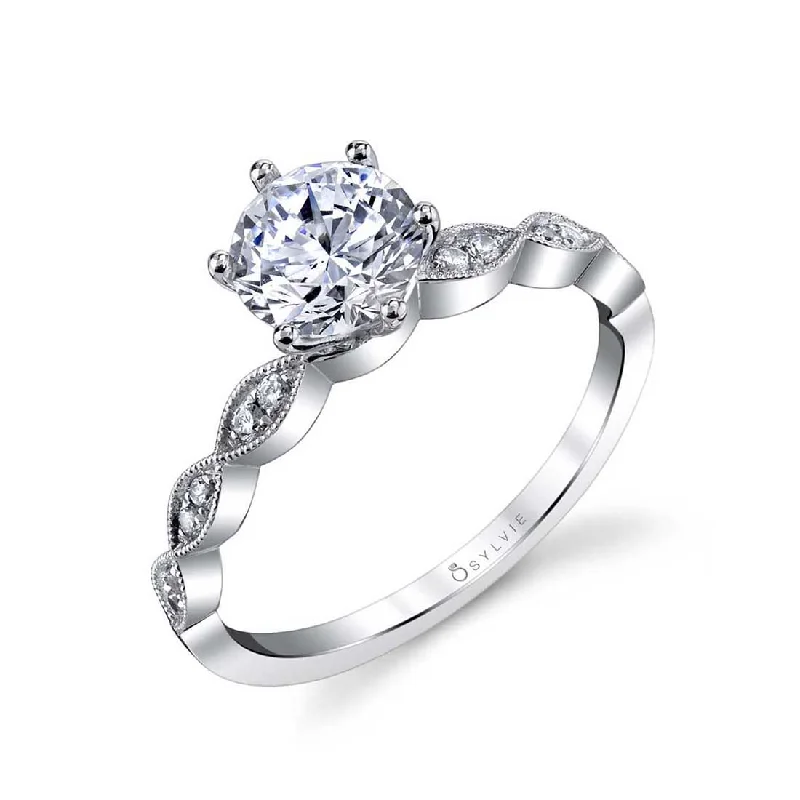 Personalized couple rings with special engravings -Sylvie Round Solitaire Engagement Ring S1509