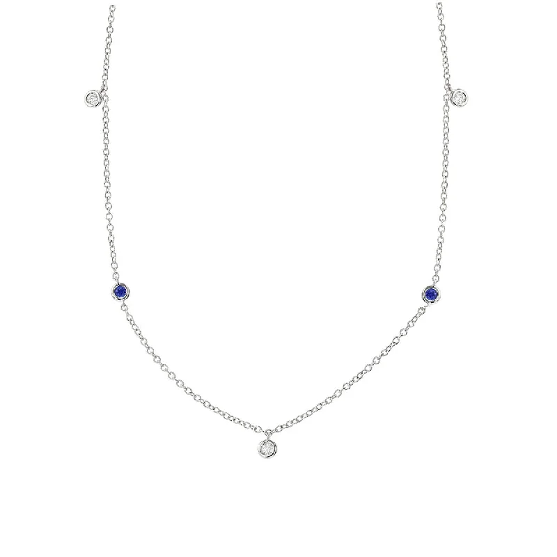 Simple gold bar necklaces for minimalist charm -Necklace in White Gold with Diamonds and Sapphires