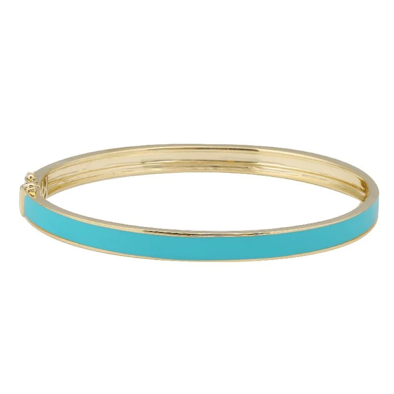 Handcrafted bracelets-14k Yellow Gold Turqouise Enamel & Diamond Double Sided Bangle Bracelet