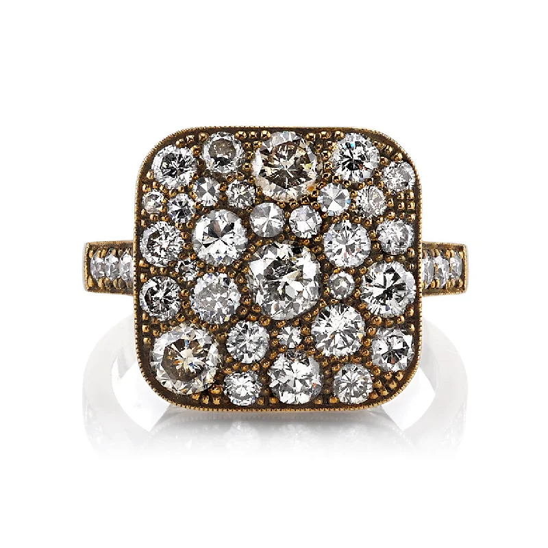 Designer engagement rings with diamond accents -SMALL SQUARE COBBLESTONE RING