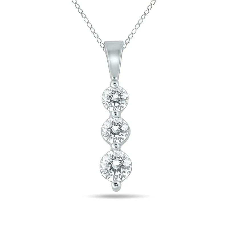 Personalized family tree necklaces for sentimental gifts -14K White Gold 1/4ct Three-Stone Diamond Pendant Necklace - G-H, SI1-SI2, 18-Inch