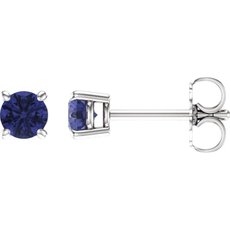 Long drop earrings with precious stones -14K White 4 mm Natural Tanzanite Stud Earrings with Friction Post