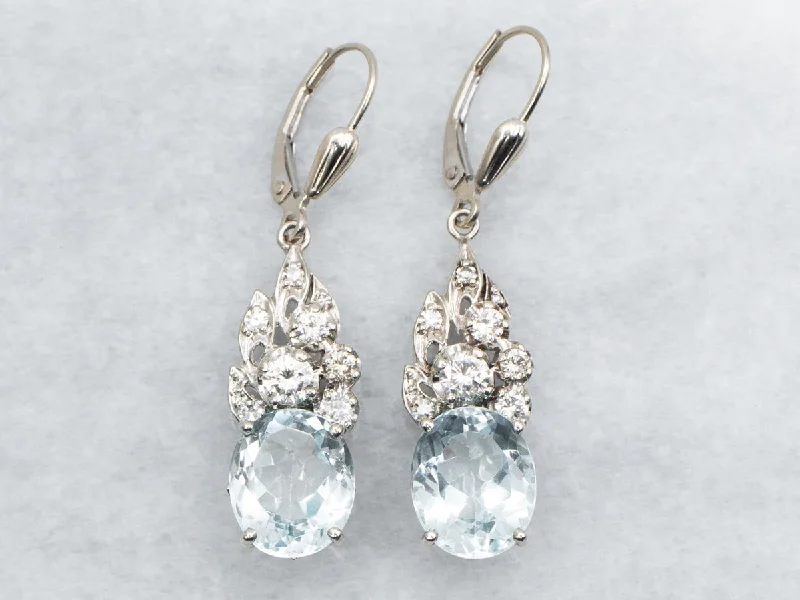 Custom heart-shaped earrings for romantic gifts -Blue Topaz and Diamond Drop Earrings