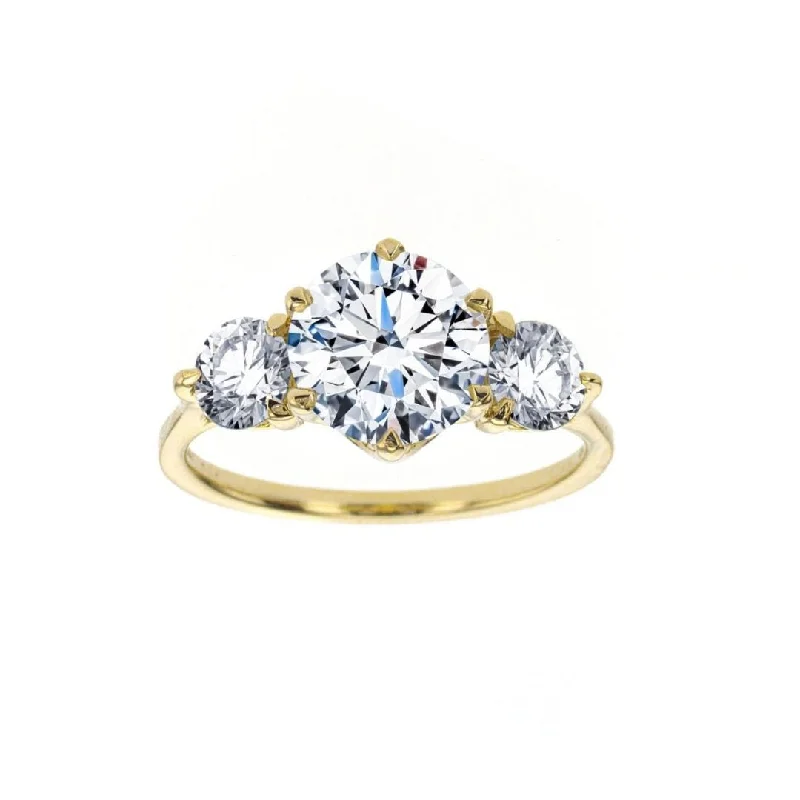 Custom infinity rings for eternal love -14K Yellow Gold 1.72 CT CT Round and 0.83 CT Diamond Three Stone Engagement Ring