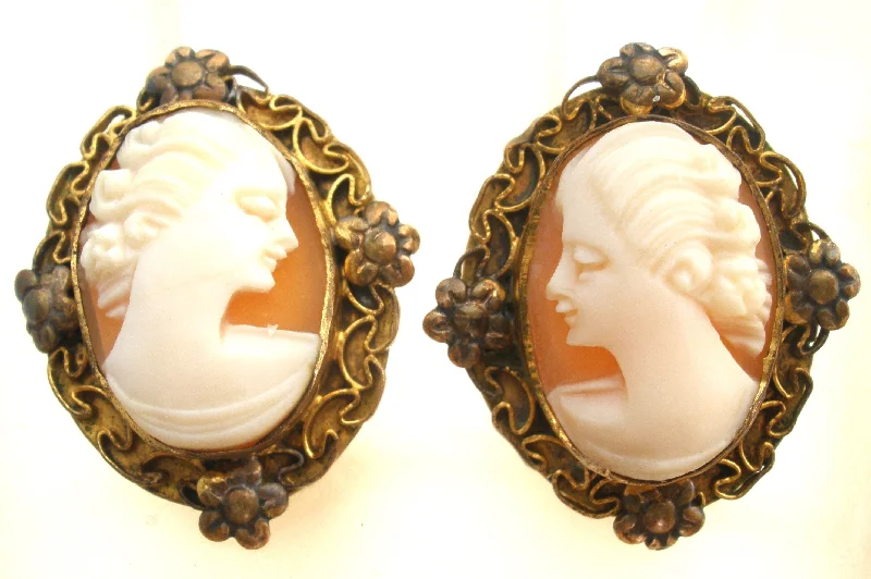 Classic gemstone earrings for refined elegance -12K Gold Filled Cameo Earrings Vintage