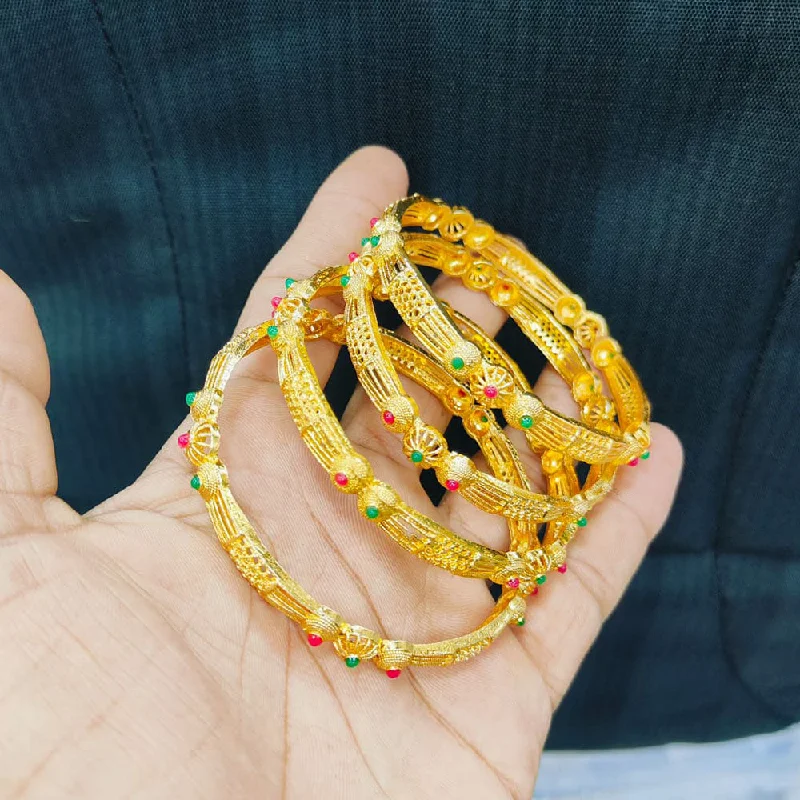 Boho-style bangles with charms and feathers -Pooja Bangles Gold Plated Pota Stone Bangles Set