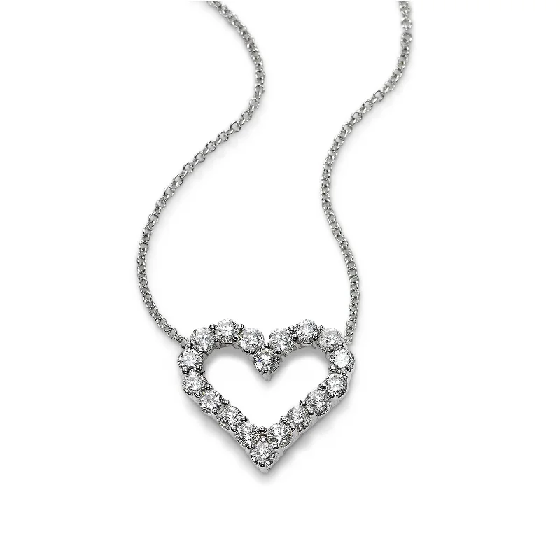 Long pendant necklaces for boho style -Open Heart Diamond Necklace, .46 Carat, 14K White Gold