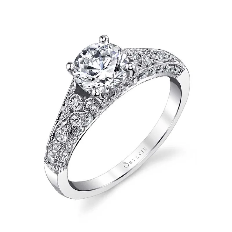 Custom crystal rings for sparkling beauty -Sylvie Vintage Inspired Engagement Ring S1272