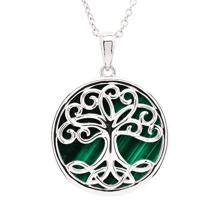 Luxury gold necklaces for exclusive fashion -Sterling Silver Malachite Tree of Life Pendant with Chain SP2325