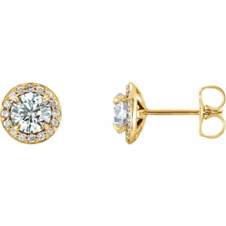 Bold statement earrings for evening events -14K Yellow 3.5 mm Natural White Sapphire & 1/8 CTW Natural Diamond Earrings