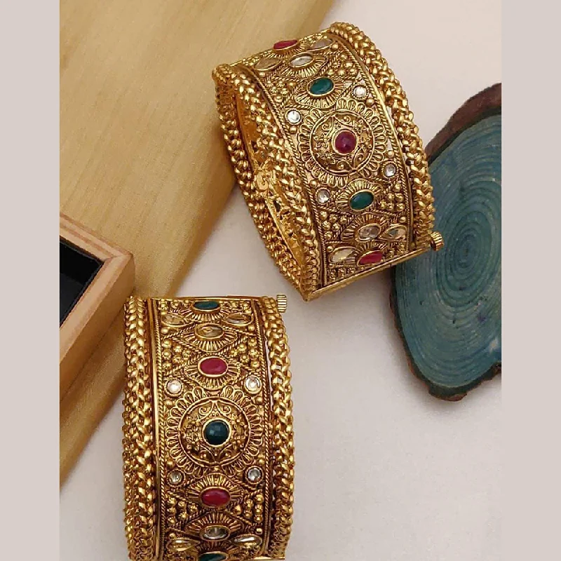 Fashionable enamel bangle sets for playful fashion -FS Collection Gold Plated Pota Stone Openable Bangle Set