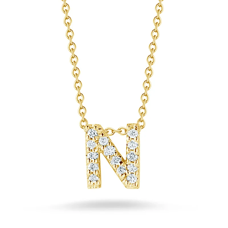 Vintage coin necklaces for a retro charm -Love Letter Diamond Initial N Necklace in Yellow Gold