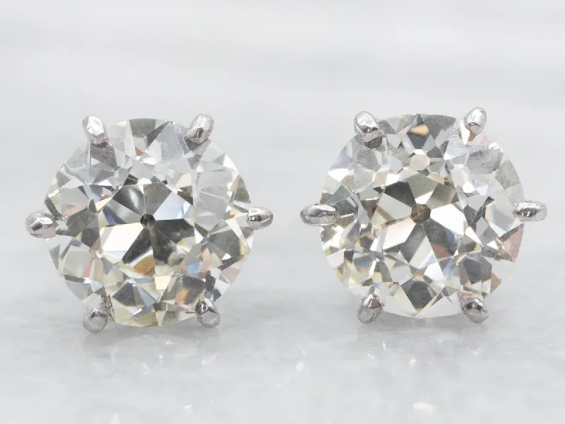 Custom-made earrings for personalized gifts -Antique GIA Certified Old European Cut Diamond Stud Earrings