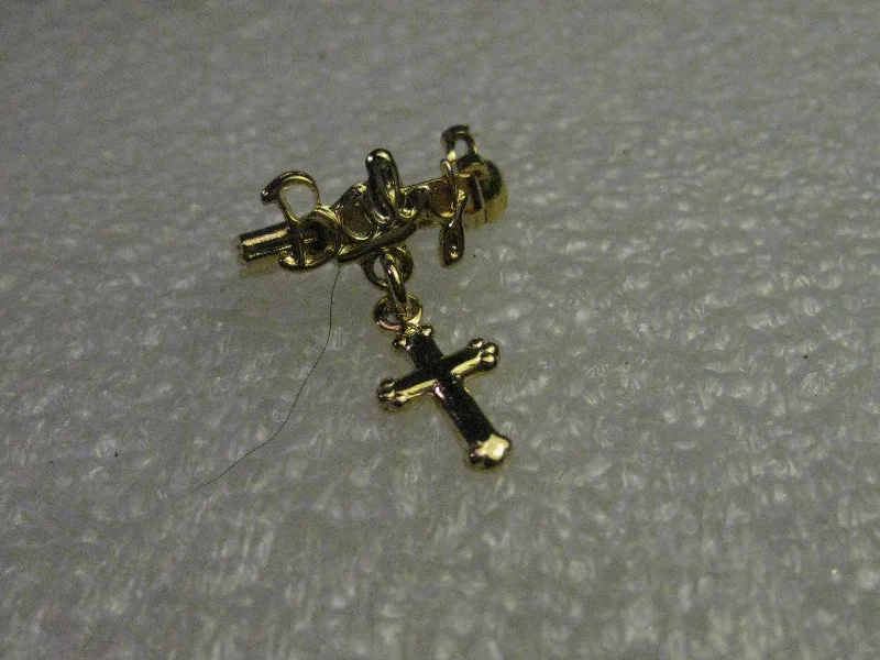 Brooch for hats-Vintage Baby Christening Brooch with Dangling Cross, Goldtone,