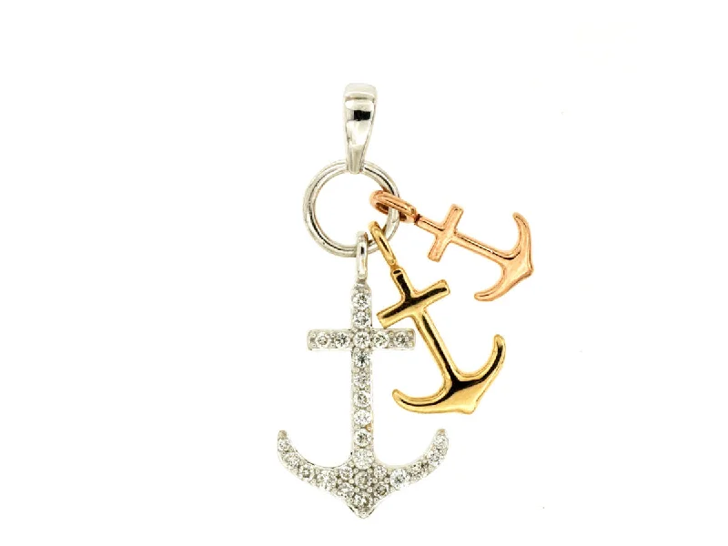 Crystal and gemstone necklaces for added sparkle -Tri Gold Anchor Diamond Necklace