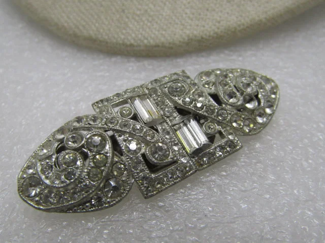 Bohemian brooch-Vintage Coro Rhinestone Duette Brooch/Dress Clips, Art Deco, Pats. 1852188 & 1798867, 1940's