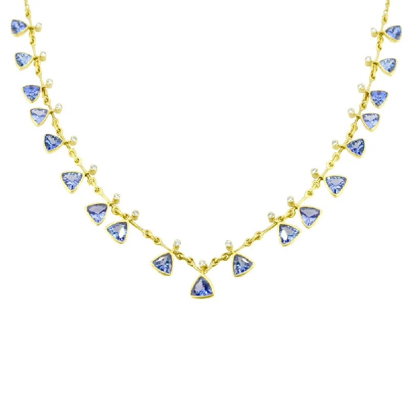 Layered charm necklaces for casual looks -18 Karat Yellow Gold necklace with Tanzanite Trillian drops