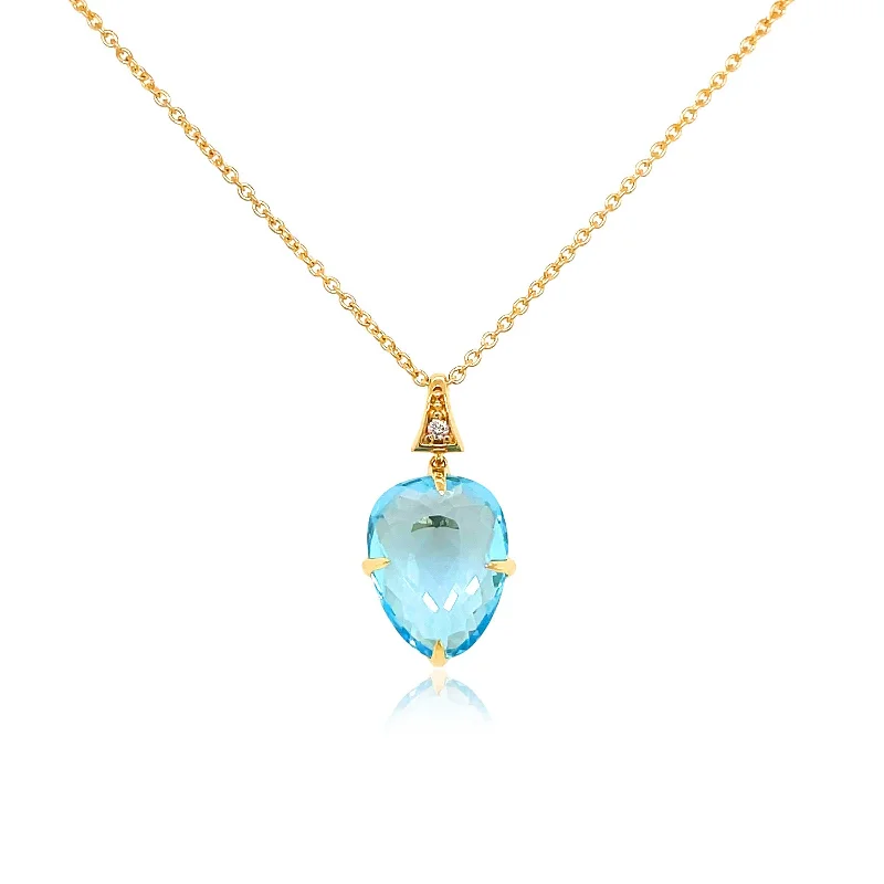 Vintage-inspired gold necklaces for timeless beauty -Faceted Blue Topaz Drop Necklace, 18K Yellow Gold