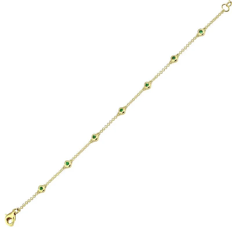 Rose gold bracelets-14k Yellow Gold Emerald Gemstone Diamond by the Yard Bracelet