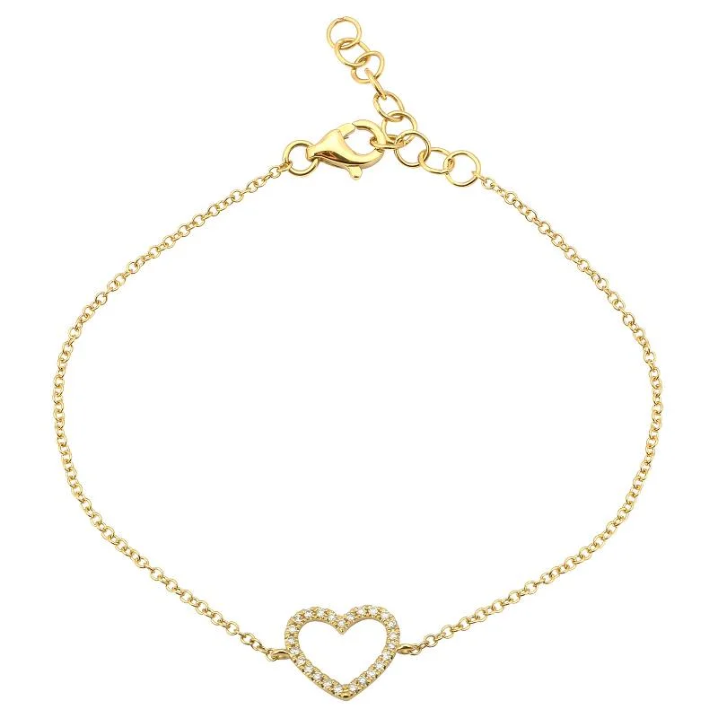 Gold-plated bracelets-14k Yellow Gold Diamond Open Heart Bracelet