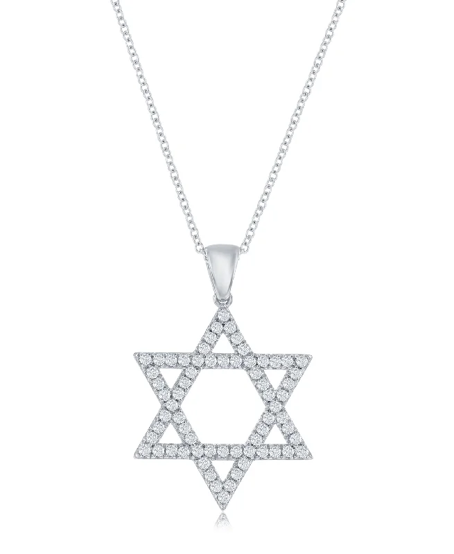 Long gold necklaces for chic, sophisticated style -14K White Gold Star of David Diamond Pendant Necklace - 1/2ct