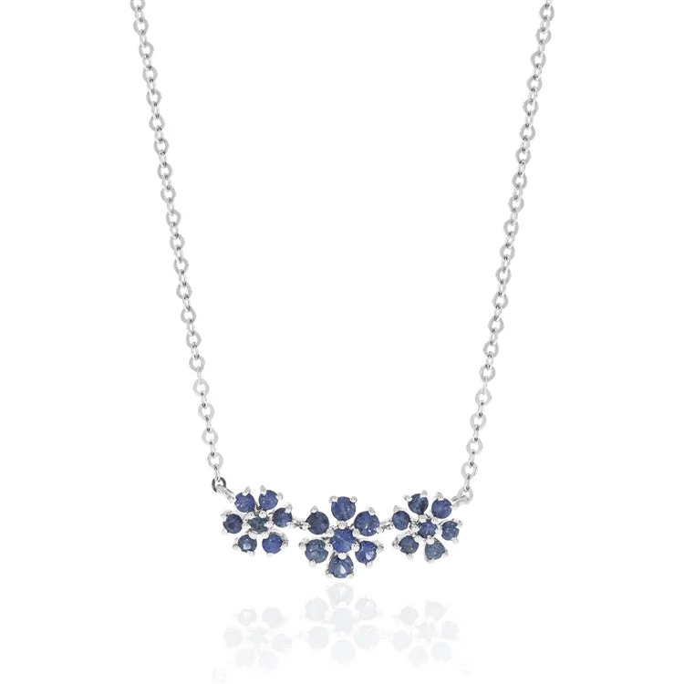 Custom silver necklaces with charms for unique flair -Luvente 14k White Gold Sapphire Flower Necklace N02652-SA