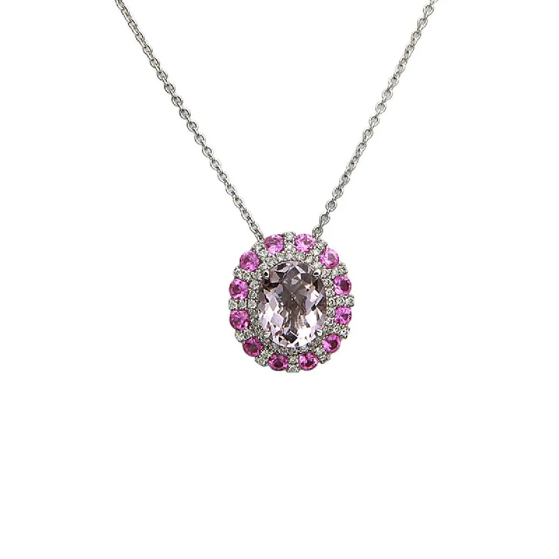 Fashionable pendant necklaces for casual outfits -Morganite, Pink Sapphire and Diamond Pendant Necklace