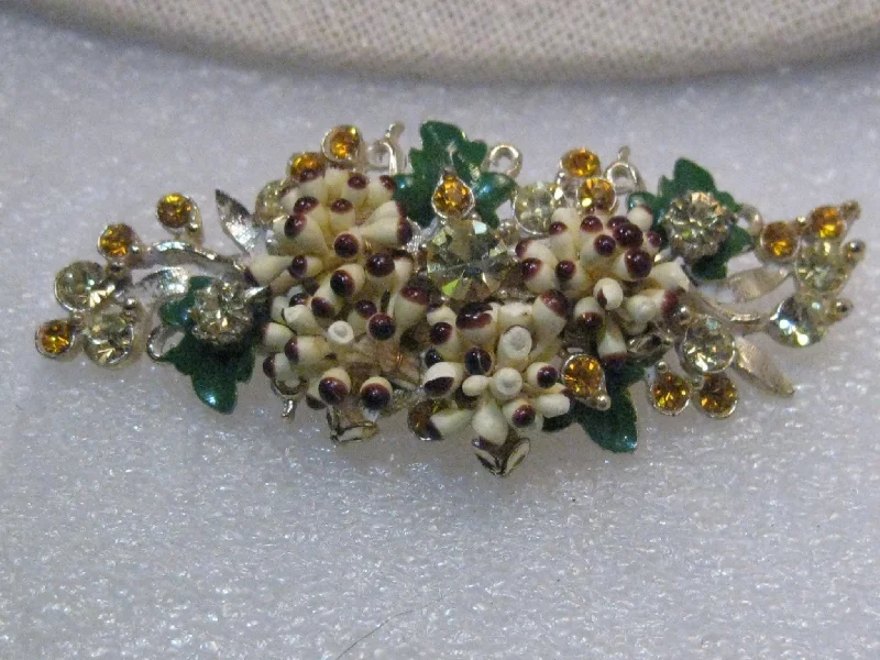 Pin brooch-Vintage Florenza Mid-Century Grape Cluster Brooch, Rhinestones, Enameling, RARE 2.75"