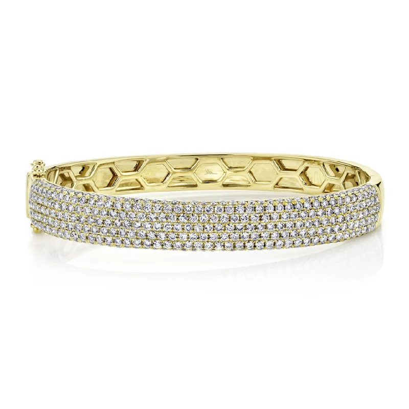 Natural leather bracelets-14K Yellow Gold Diamond Pave Thick Bangle