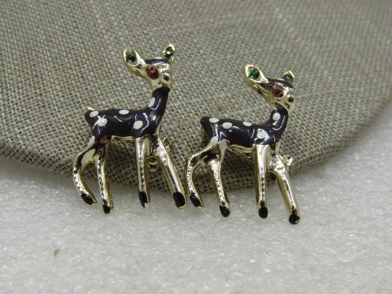 Custom diamond brooch-Vintage Enameled & Rhinestone Deer Scatter Pins, Mid-Century