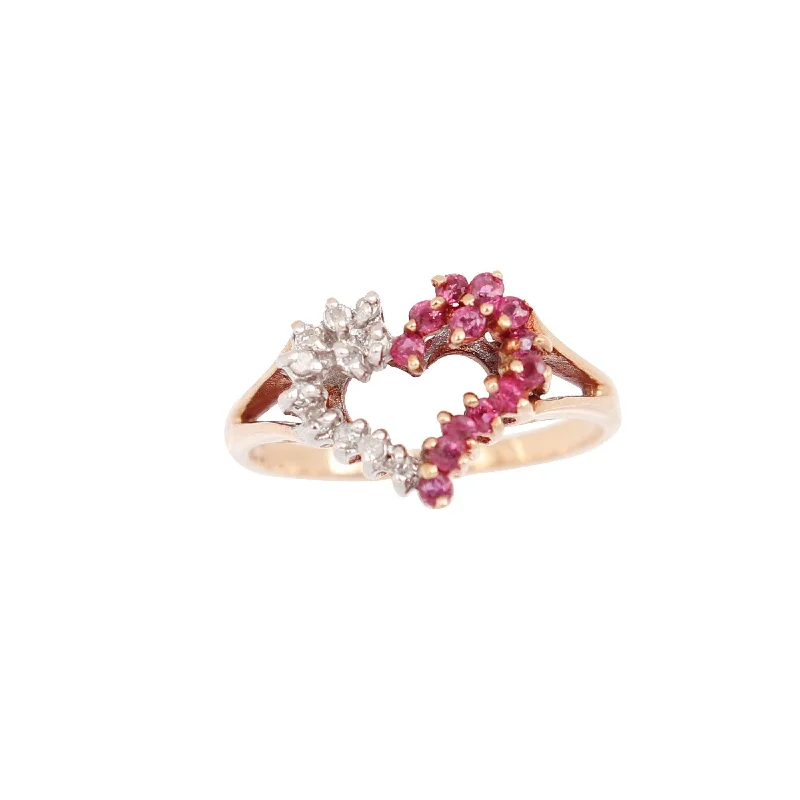 Silver rings for everyday elegance -Diamond and Ruby Heart Shaped Ring