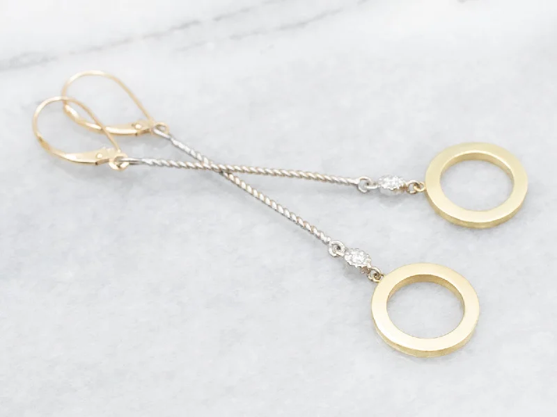 Custom hoop earrings with personalized engravings -Long Twisted Bar and Circle Diamond Drop Earrings