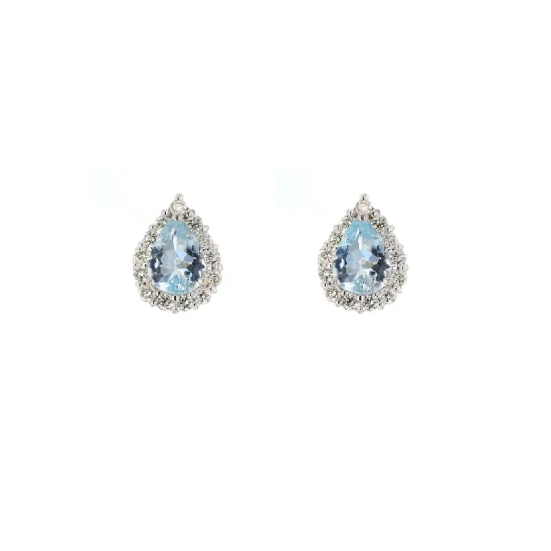 Custom birthstone earrings for family gifts -Aquamarine & Diamond Halo Stud Earrings