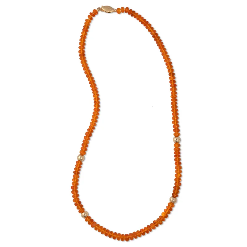 Colorful gemstone necklaces for lively style -Fire Opal Bead Necklace, 18 Inches, 14K Yellow Gold