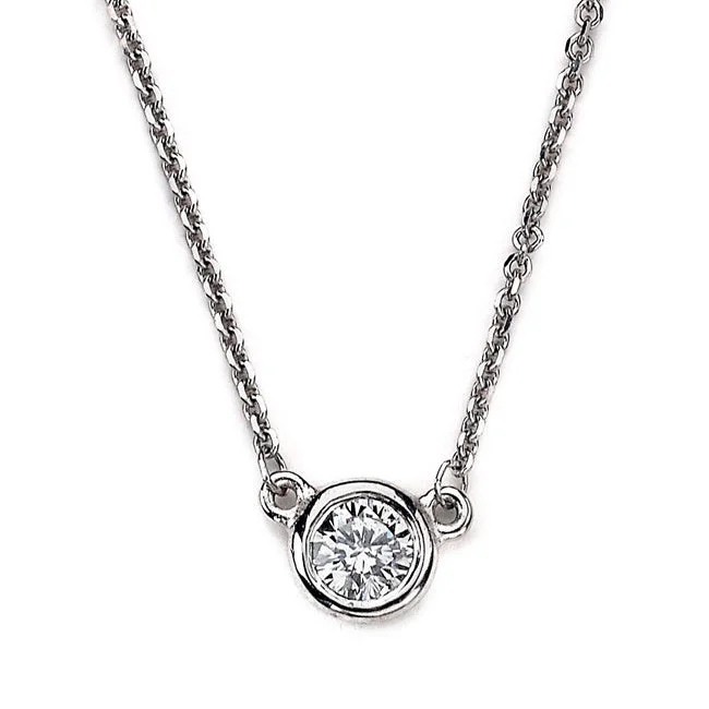 Handcrafted gemstone necklaces for a personal touch -14K White Gold Bezel-Set Diamond Solitaire Necklace - 1/4ct, G, SI1