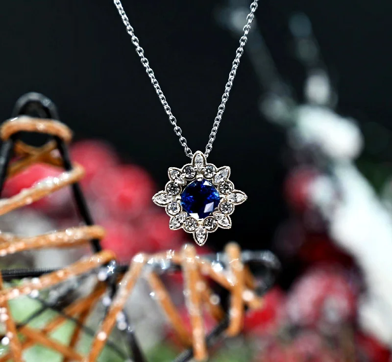 Bohemian-style necklaces with turquoise stones -3.53CT Sapphire and Diamond Custom Pendant