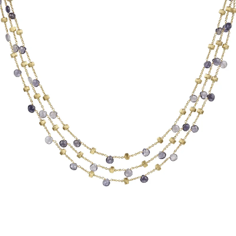 Elegant chandelier necklaces for special occasions -Iolite and Blue Topaz Three Strand Collar Necklace