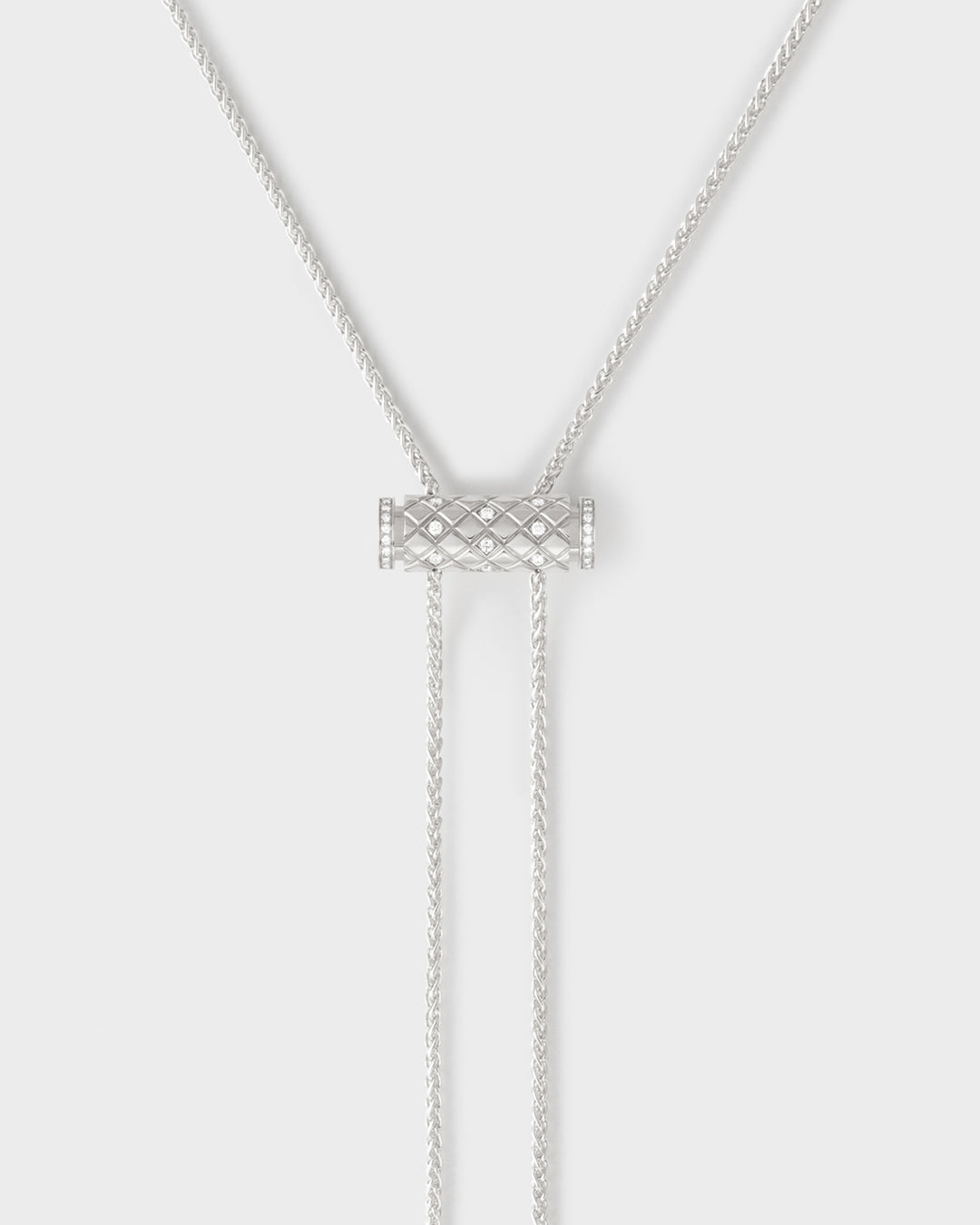 Trendy choker necklaces for modern fashion -Semi-Paved Latch Pendant on GM Chain in White Gold