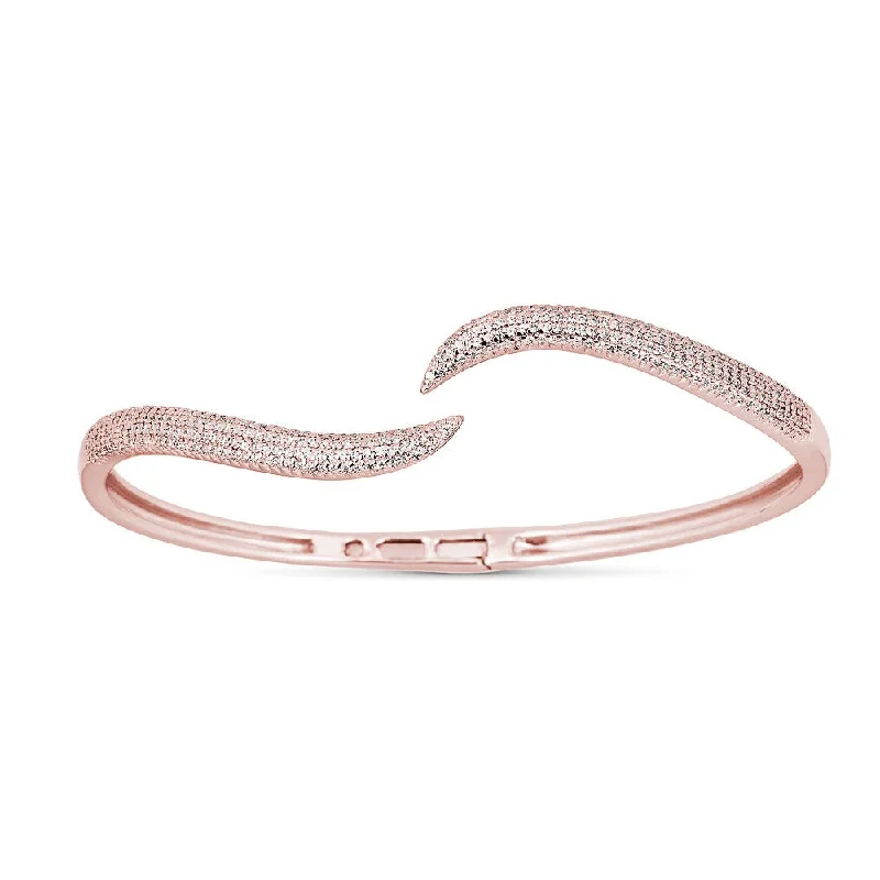 Rubber bracelets-14K Rose Gold Diamond Wavy Hinged Bangle