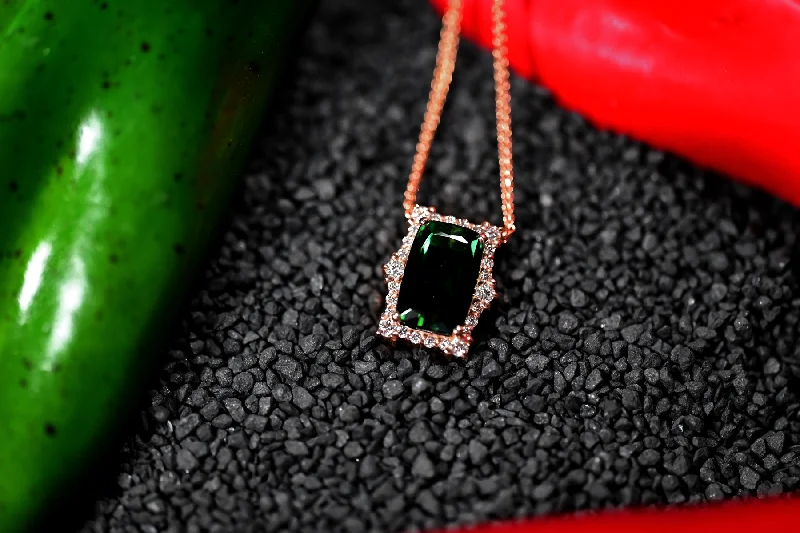 Custom couple necklaces for romantic gifts -4.45ct Tourmaline and Diamond Custom Pendant