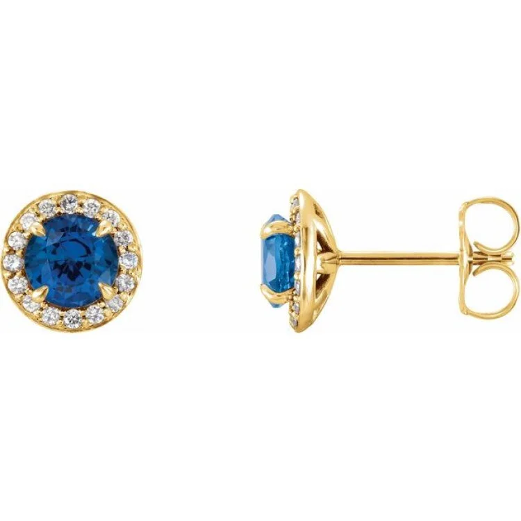 Custom gemstone earrings for unique style -14K Yellow 4.5 mm Lab-Grown Blue Sapphire & 1/6 CTW Natural Diamond Earrings